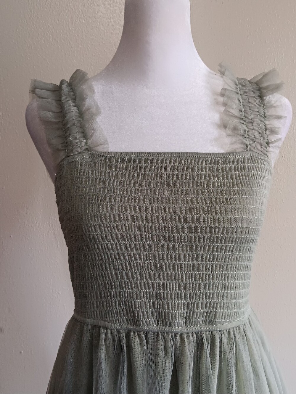Fairycore Tiered Tulle Slip On Maxi Dress in Sage Green Pretty Garden Size Small - Picture 3 of 12